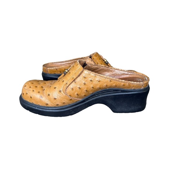 Ariat Mules Clogs Brown Leather Ostrich Print Slip On Western Shoes Women's 8.5 - Picture 4 of 15